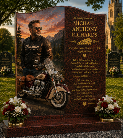 Motorcycle Memorial Headstones Design 7, personalised memorial design by Magic Memorials, HD0699