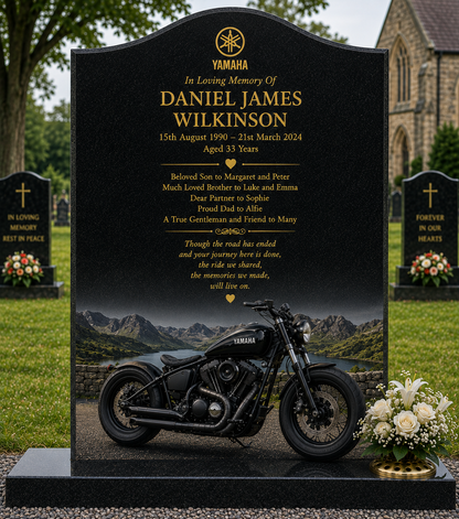 Motorcycle Memorial Headstones Design 8, personalised memorial design by Magic Memorials, HD0700