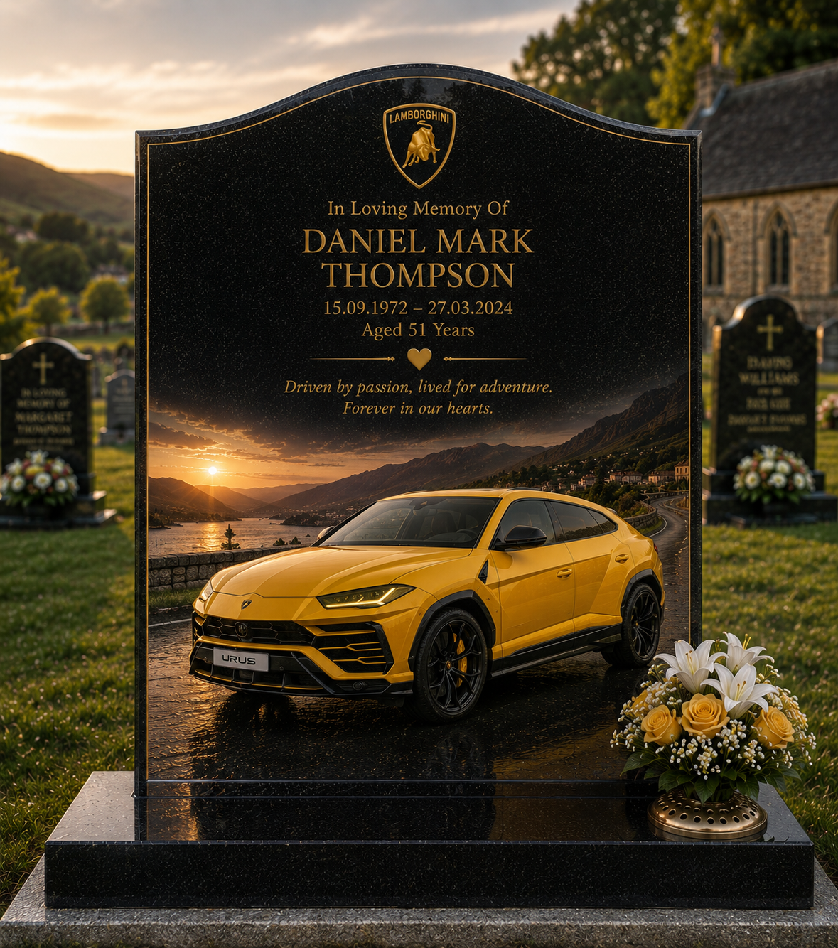 Lamborghini Memorial Headstones Design 2, personalised memorial design by Magic Memorials, HD0707