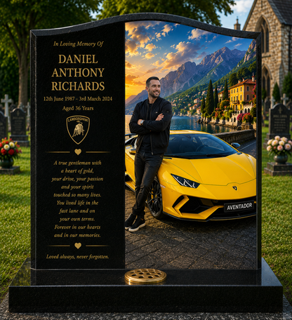 Lamborghini Memorial Headstones Design 3, personalised memorial design by Magic Memorials, HD0708