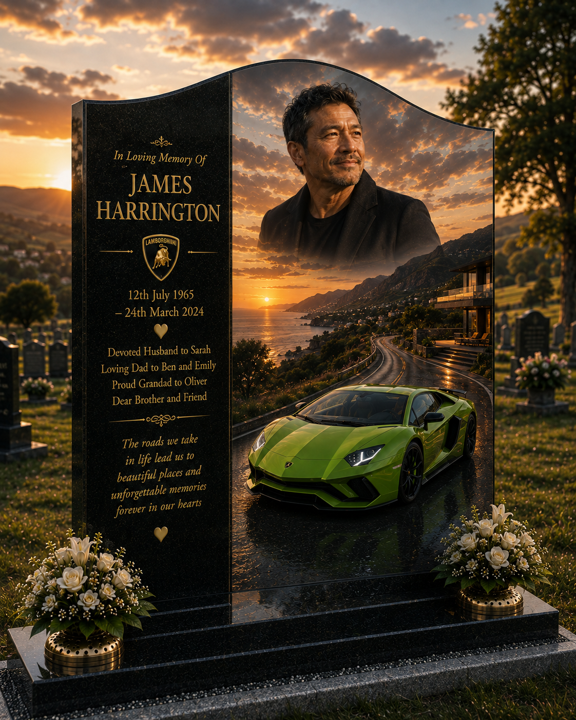 Lamborghini Memorial Headstones Design 6, personalised memorial design by Magic Memorials, HD0711