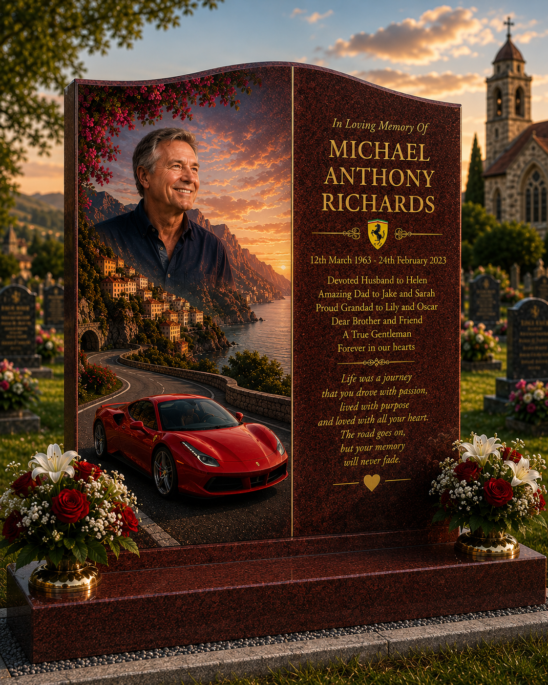 Ferrari Memorial Headstones Design 1, personalised memorial design by Magic Memorials, HD0713