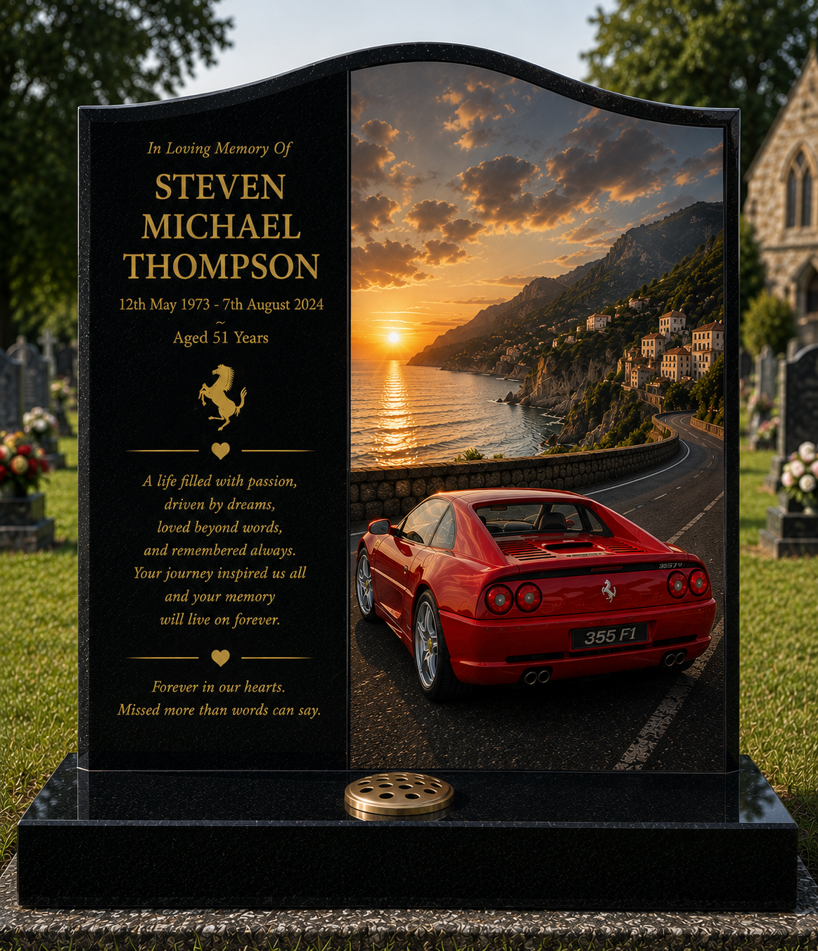 Ferrari Memorial Headstones Design 5, personalised memorial design by Magic Memorials, HD0717