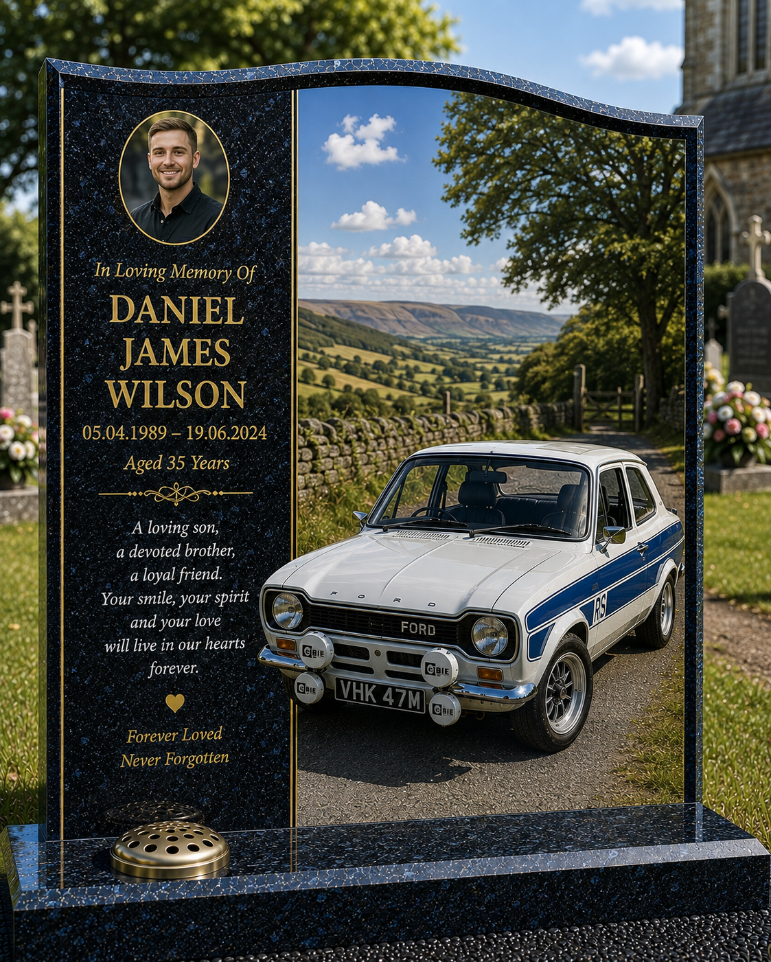 Classic Car Memorial Headstones Design 7, personalised memorial design by Magic Memorials, HD0725