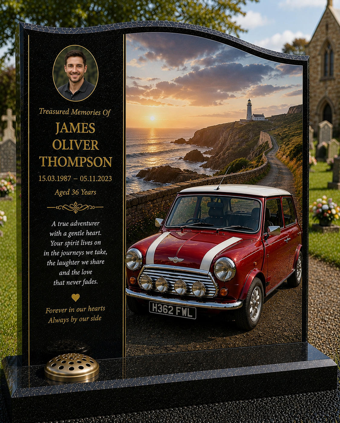 Classic Car Memorial Headstones Design 9, personalised memorial design by Magic Memorials, HD0727