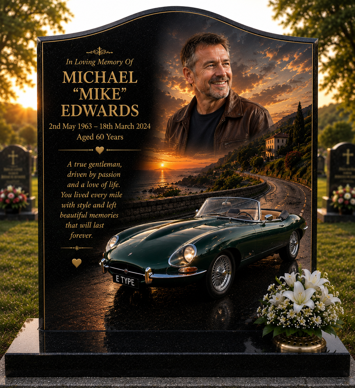 Classic Car Memorial Headstones Design 13, personalised memorial design by Magic Memorials, HD0731