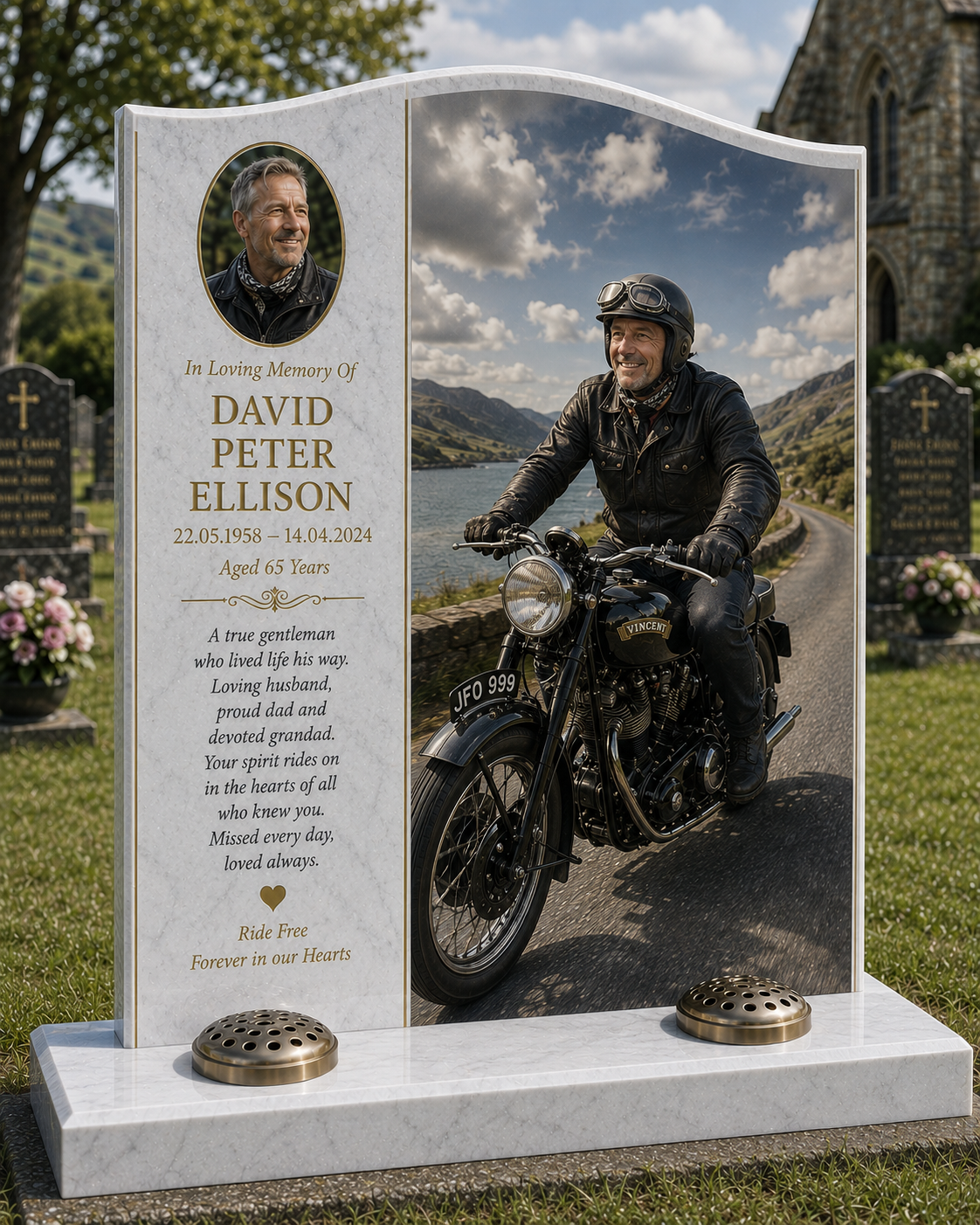 Motorcycle Memorial Headstones Design 9, personalised memorial design by Magic Memorials, HD0741