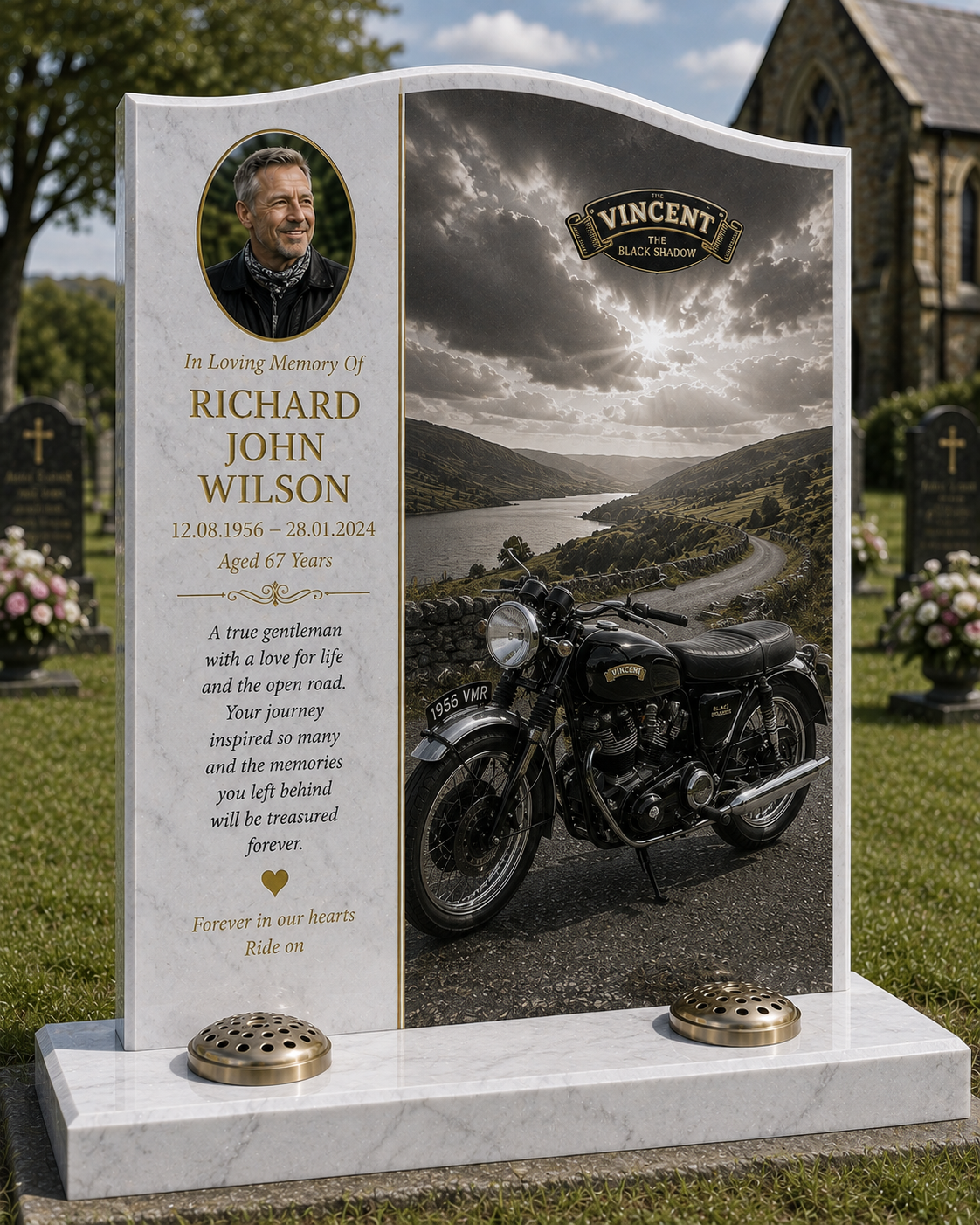 Motorcycle Memorial Headstones Design 10, personalised memorial design by Magic Memorials, HD0742