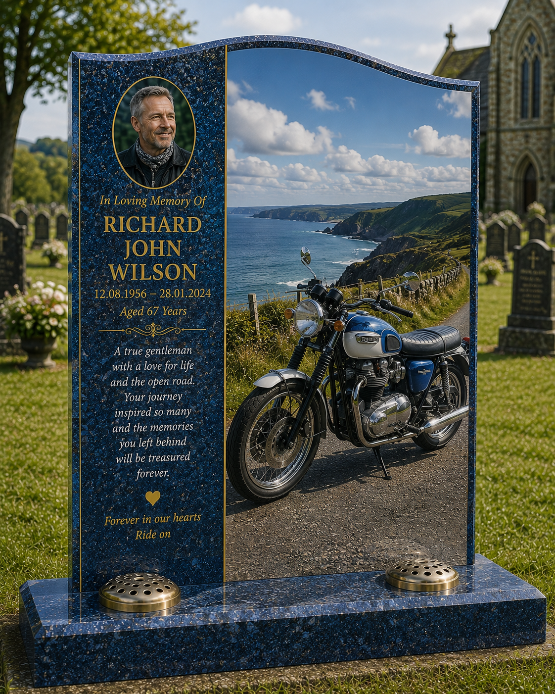 Motorcycle Memorial Headstones Design 11, personalised memorial design by Magic Memorials, HD0743