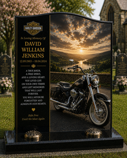 Motorcycle Memorial Headstones Design 12, personalised memorial design by Magic Memorials, HD0744