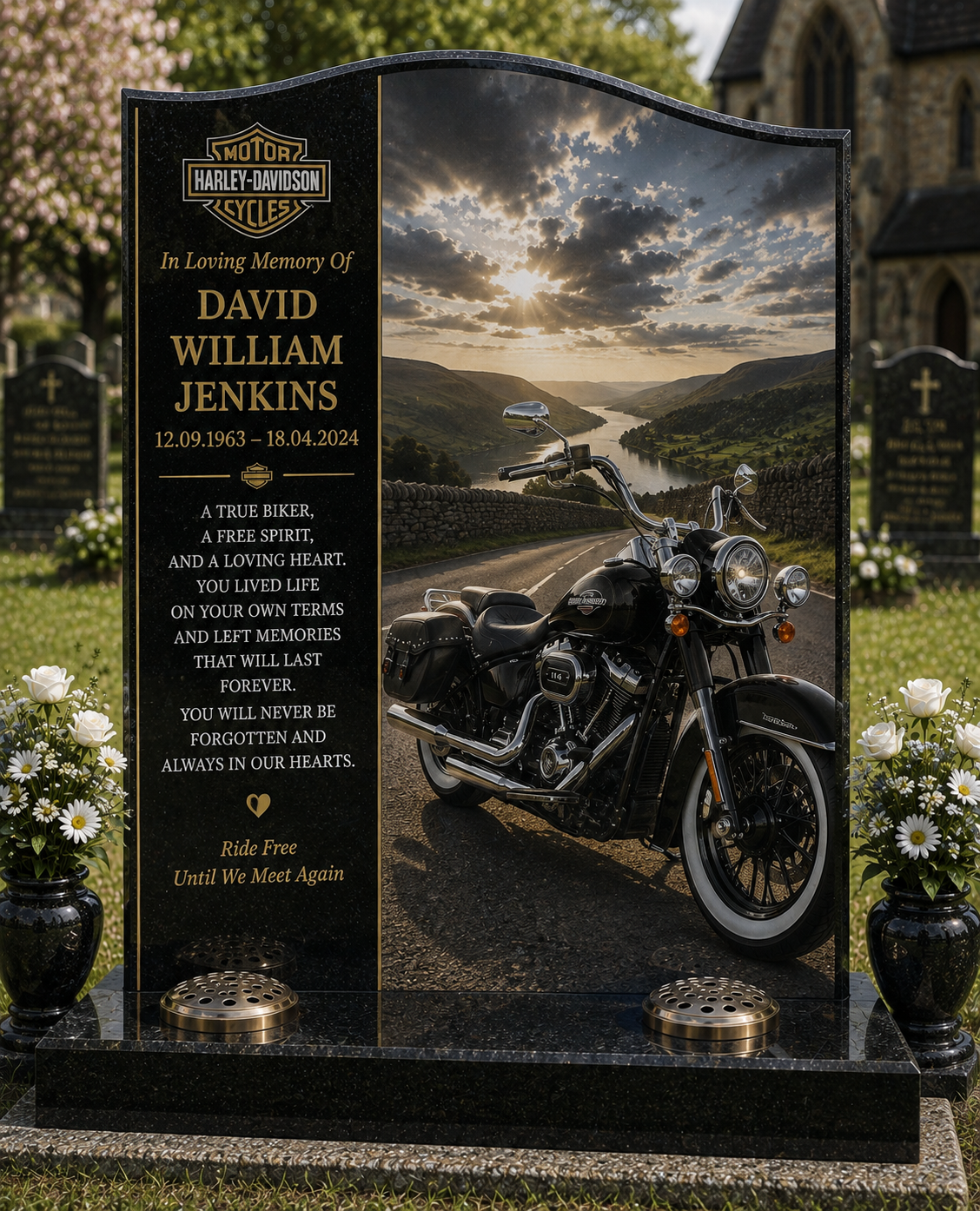 Motorcycle Memorial Headstones Design 13, personalised memorial design by Magic Memorials, HD0745