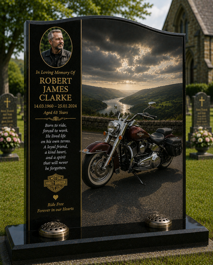 Motorcycle Memorial Headstones Design 14, personalised memorial design by Magic Memorials, HD0746