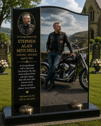Motorcycle Memorial Headstones Design 15, personalised memorial design by Magic Memorials, HD0747