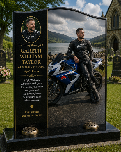 Motorcycle Memorial Headstones Design 1, personalised memorial design by Magic Memorials, HD0748