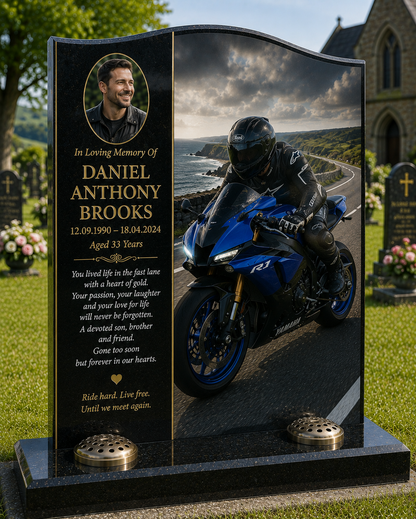 Motorcycle Memorial Headstones Design 16, personalised memorial design by Magic Memorials, HD0749