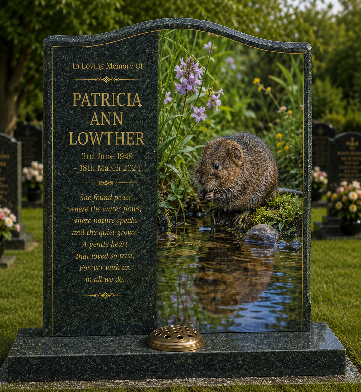 Waterside Wildlife Memorials Design 3, personalised memorial design by Magic Memorials, HD0771