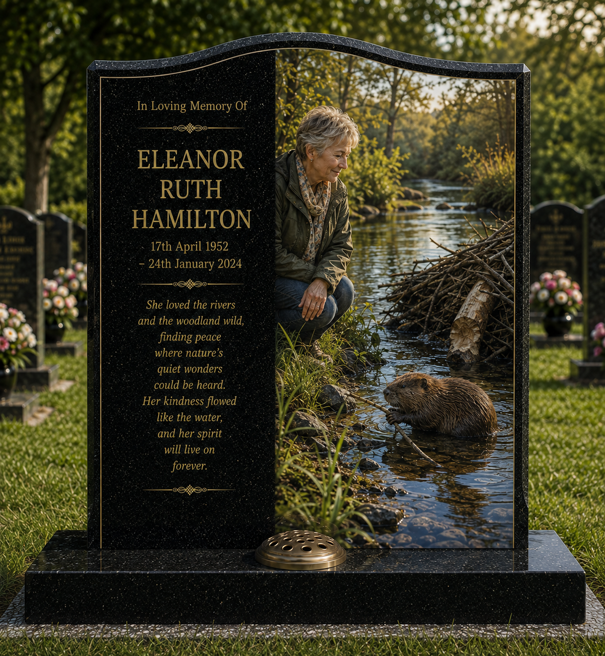 Waterside Wildlife Memorials Design 4, personalised memorial design by Magic Memorials, HD0772