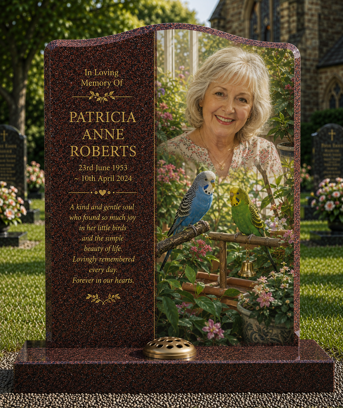 Pet & Exotic Bird Memorials Design 3, personalised memorial design by Magic Memorials, HD0790