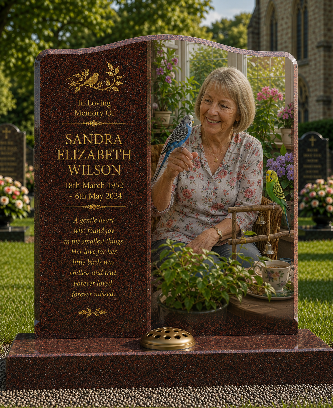 Pet & Exotic Bird Memorials Design 5, personalised memorial design by Magic Memorials, HD0792