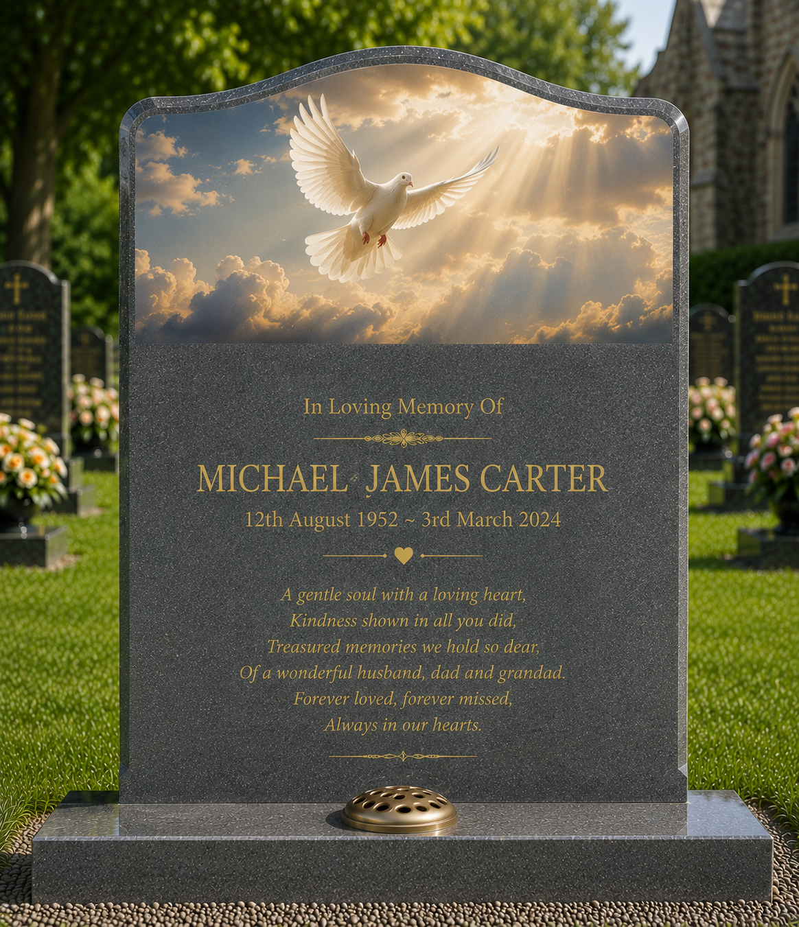 Dove & Bird of Peace Memorials Design 5, personalised memorial design by Magic Memorials, HD0798