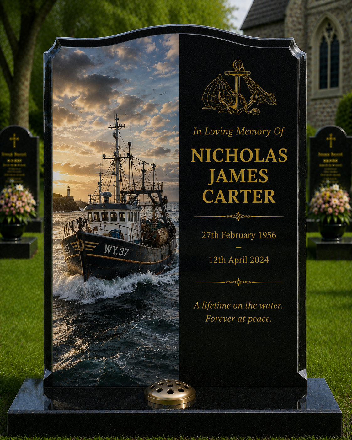 Fishing & Angling Memorials Design 2, personalised memorial design by Magic Memorials, HD0863