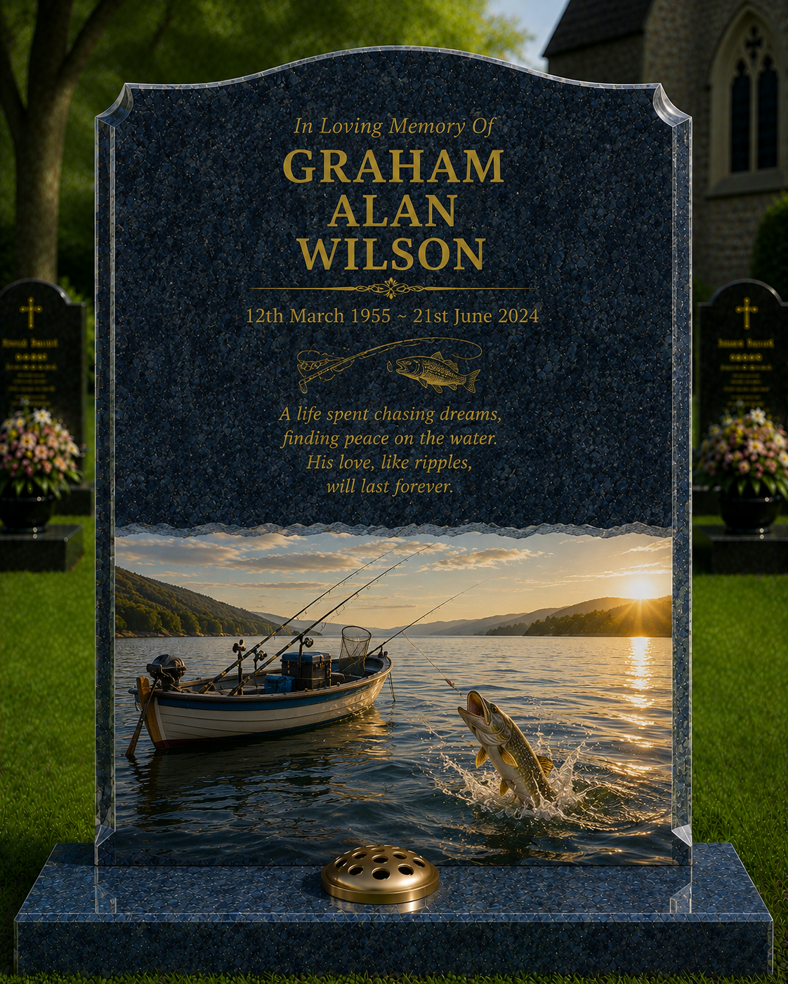 Fishing & Angling Memorials Design 3, personalised memorial design by Magic Memorials, HD0864