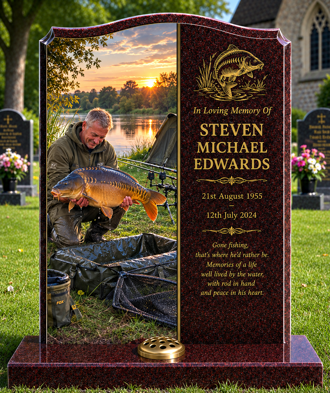 Fishing & Angling Memorials Design 1, personalised memorial design by Magic Memorials, HD0867
