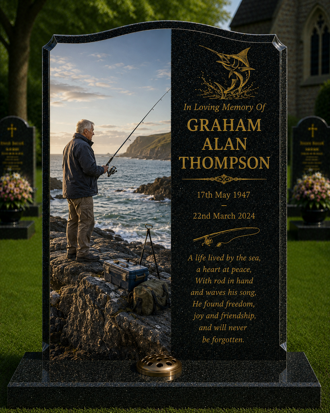 Fishing & Angling Memorials Design 8, personalised memorial design by Magic Memorials, HD0870