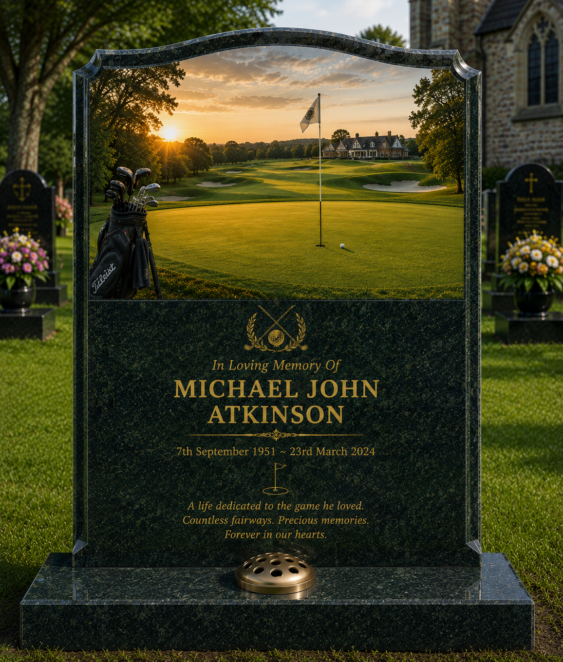 Golf Memorials Design 9, personalised memorial design by Magic Memorials, HD0879
