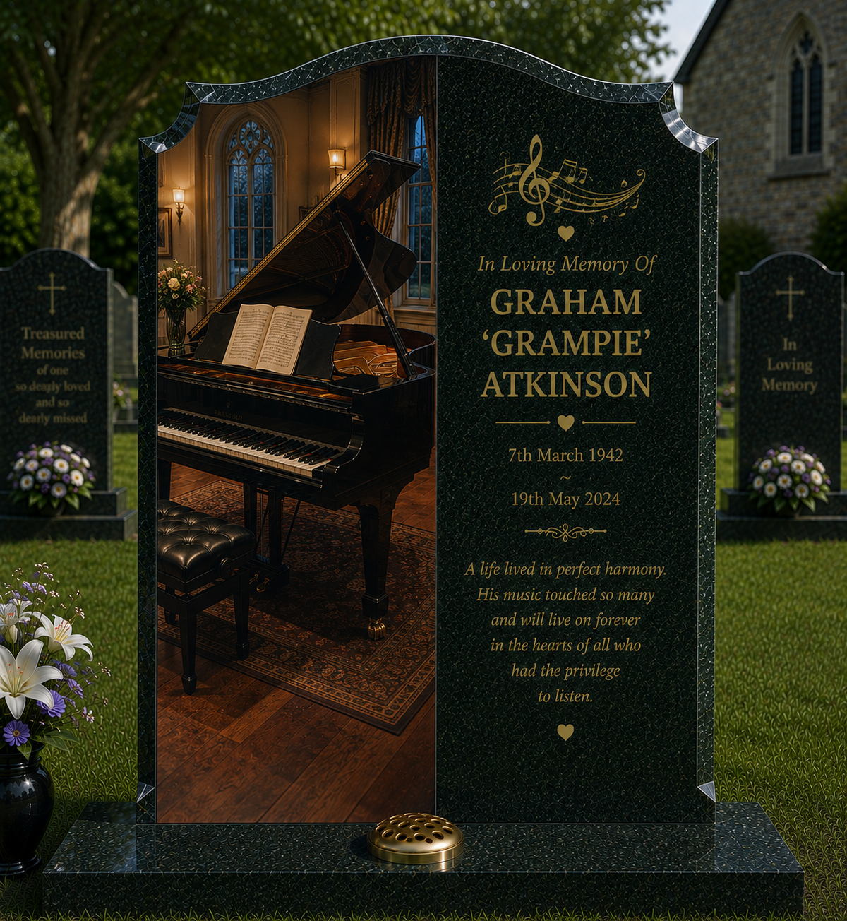 Music & Musicians Memorials Design 5, personalised memorial design by Magic Memorials, HD0921