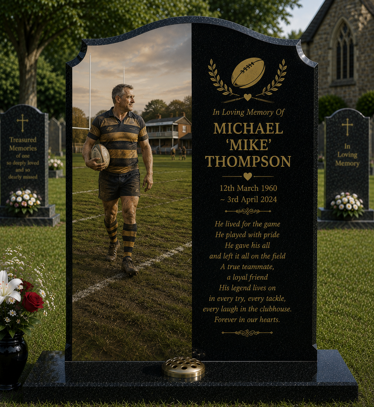 Traditional & Team Sports Memorials Design 1, personalised memorial design by Magic Memorials, HD0933