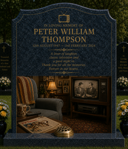 Comedy & British TV Design 2, personalised memorial design by Magic Memorials, HD0963