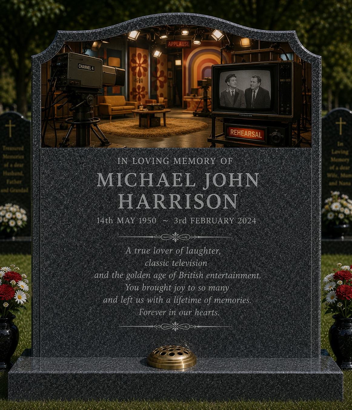 Comedy & British TV Design 3, personalised memorial design by Magic Memorials, HD0964
