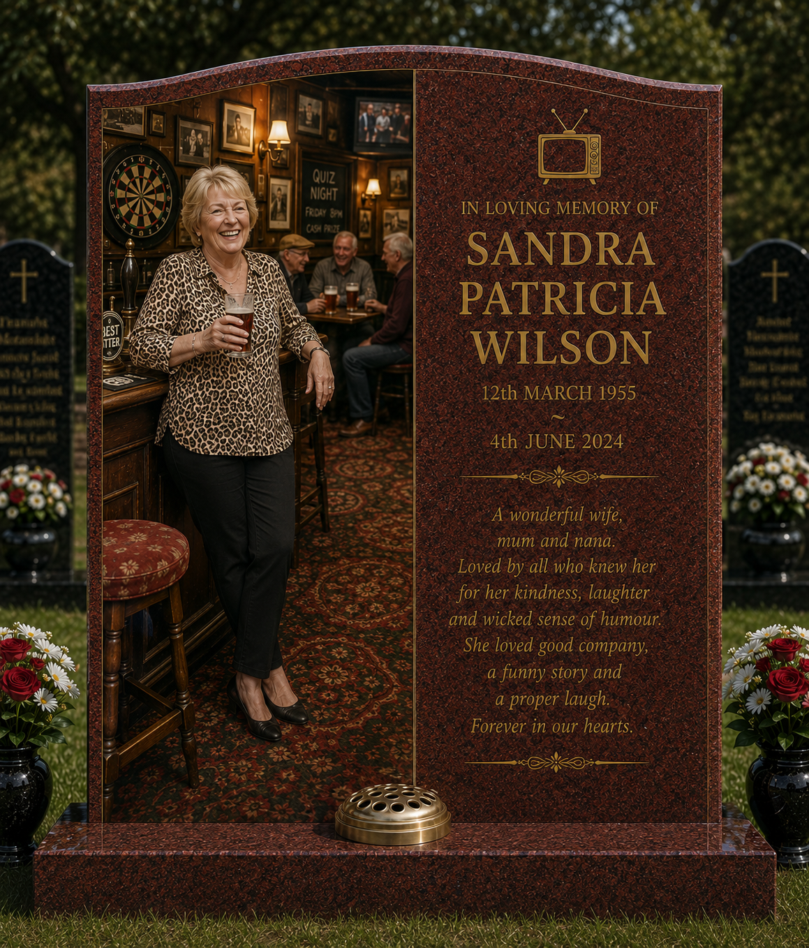 Comedy & British TV Design 4, personalised memorial design by Magic Memorials, HD0965