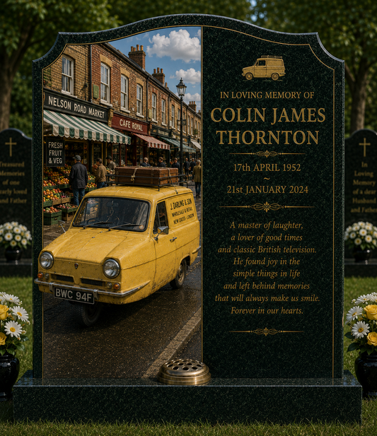 Comedy & British TV Design 1, personalised memorial design by Magic Memorials, HD0966