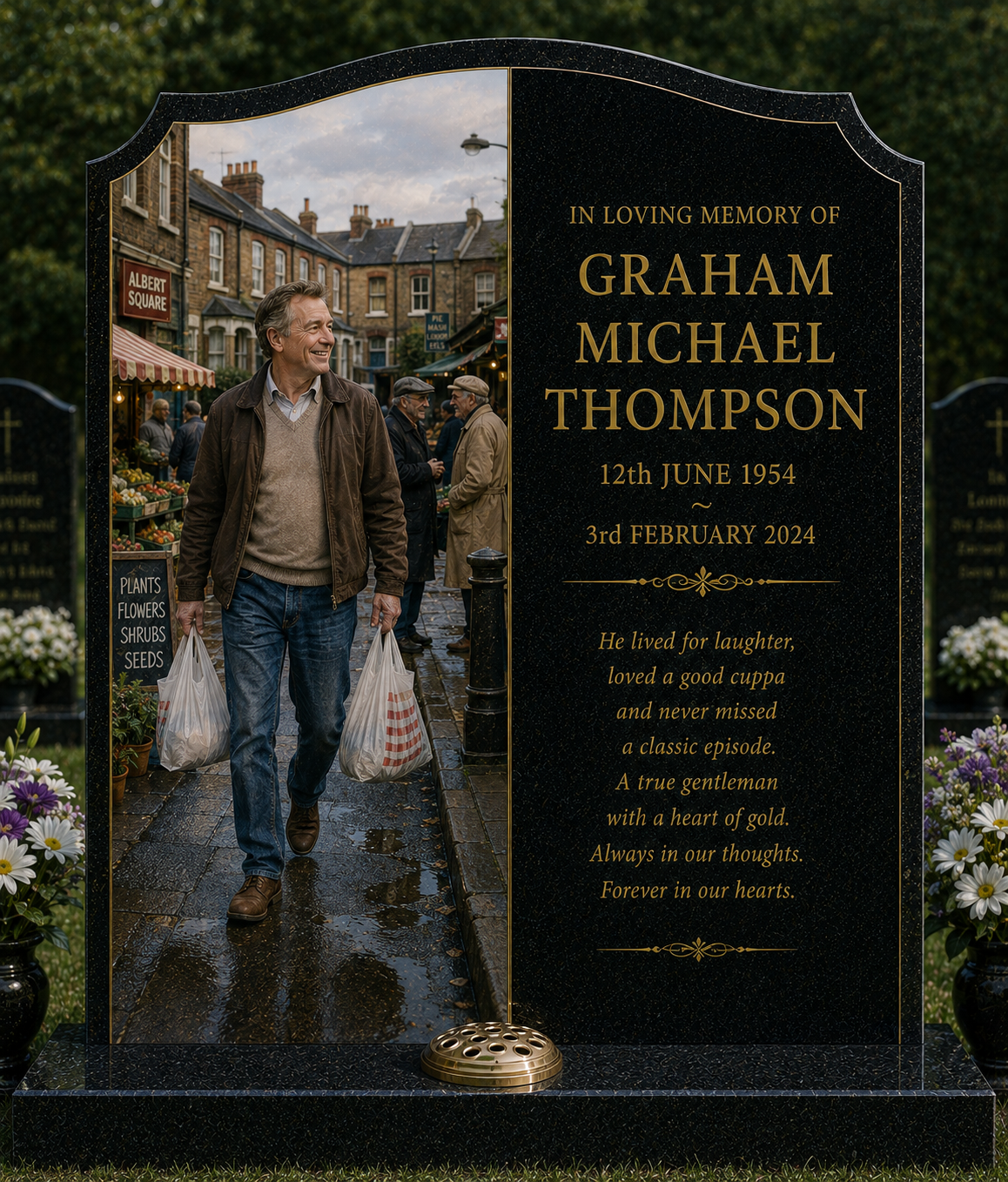 Comedy & British TV Design 5, personalised memorial design by Magic Memorials, HD0967