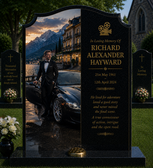 Action & Spy Film Memorials Design 2, personalised memorial design by Magic Memorials, HD0968