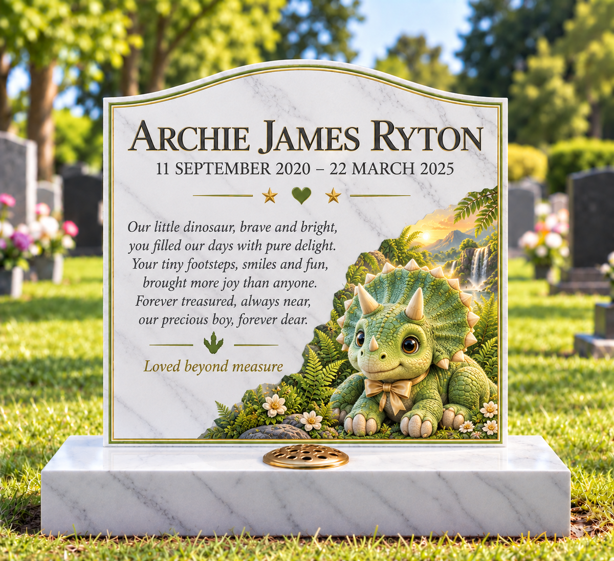 Dinosaur Children's Custom Memorial Designs Design 1, personalised memorial design by Magic Memorials, HD1466
