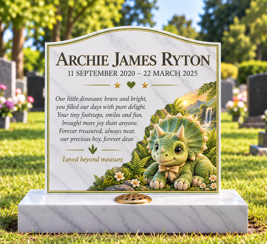 Dinosaur Children's Custom Memorial Designs Design 1, personalised memorial design by Magic Memorials, HD1466