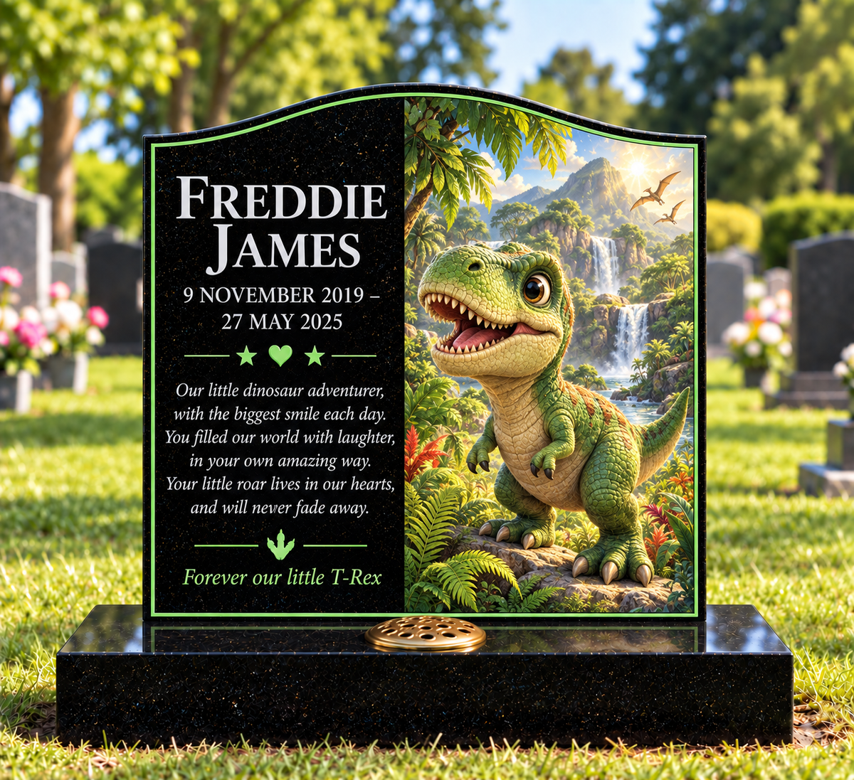 Dinosaur Children's Custom Memorial Designs Design 2, personalised memorial design by Magic Memorials, HD1467