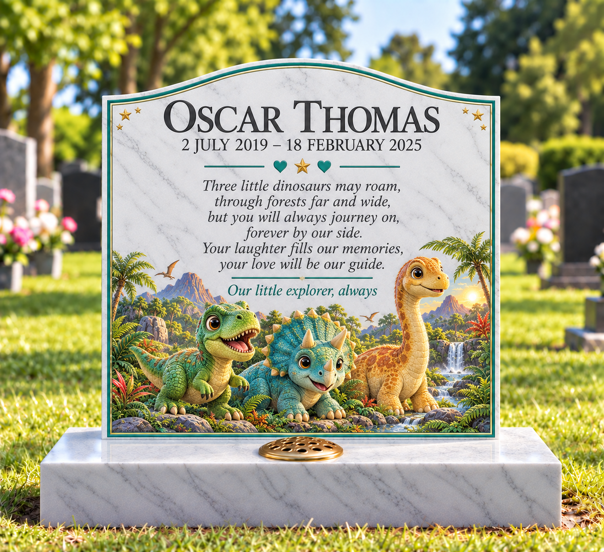 Dinosaur Children's Custom Memorial Designs Design 4, personalised memorial design by Magic Memorials, HD1469