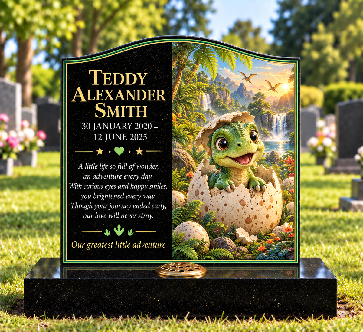 Dinosaur Children's Custom Memorial Designs Design 5, personalised memorial design by Magic Memorials, HD1470