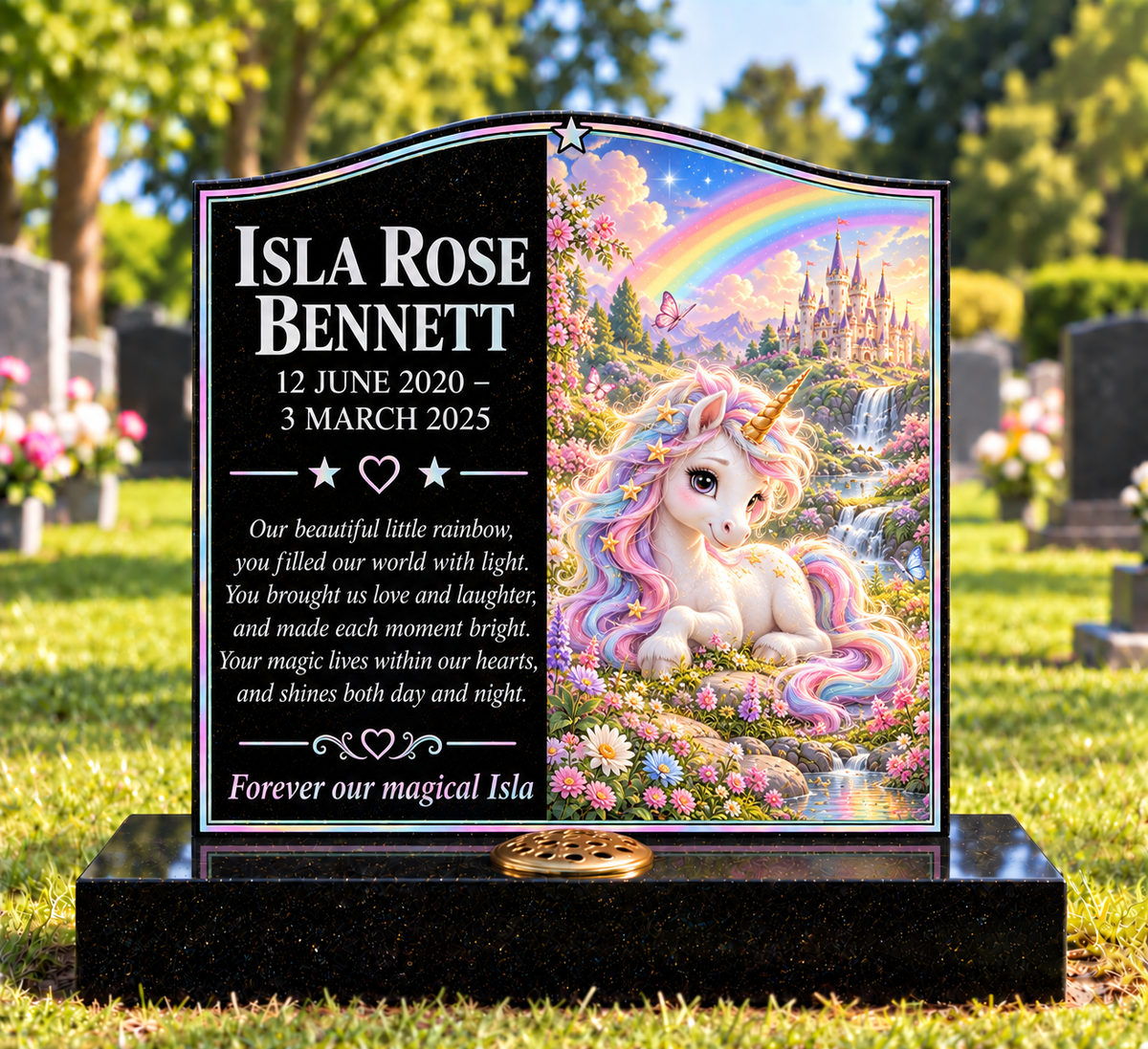 Rainbows, Unicorns & Magic Children's Custom Memorial Designs Design 2, personalised memorial design by Magic Memorials, HD1472
