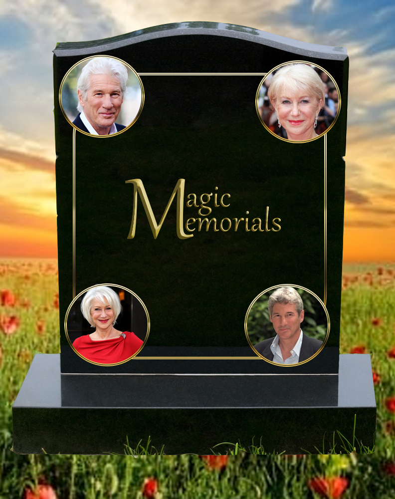 Portrait-based memorial headstone crafted from premium granite, featuring a high-resolution engraved portrait and personalised inscription. A timeless tribute that captures the essence of a loved one.