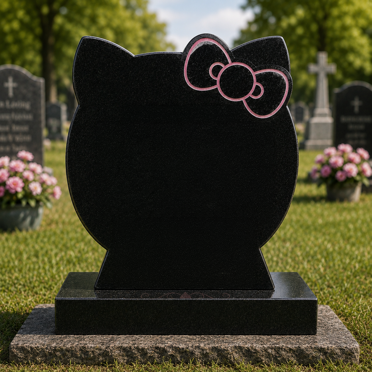 Hello Kitten Shaped Granite Memorial with Signature Bow | MM231