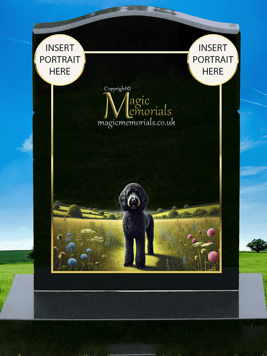 Labradoodle Lover Memorial Headstone made from premium granite, featuring high-resolution Labradoodle imagery and a personalised inscription. A loving tribute to this affectionate and intelligent breed.