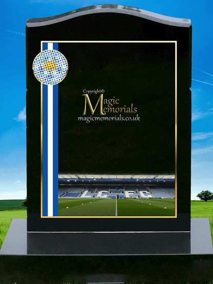 Leicester City Supporter Memorial Headstone crafted from premium granite, featuring high-resolution images and a personalised inscription. A meaningful tribute for devoted Foxes fans, fully customisable with names, dates, and heartfelt messages.