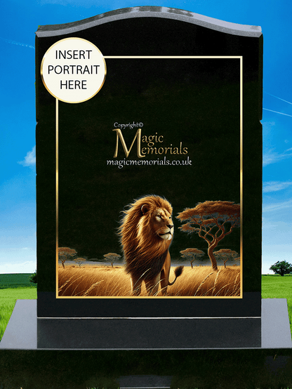 Wild animal memorial headstone crafted from premium granite, featuring a beautifully detailed engraving of a lion, tiger, or wolf. A powerful tribute for wildlife enthusiasts and those who admired nature’s most majestic creatures.