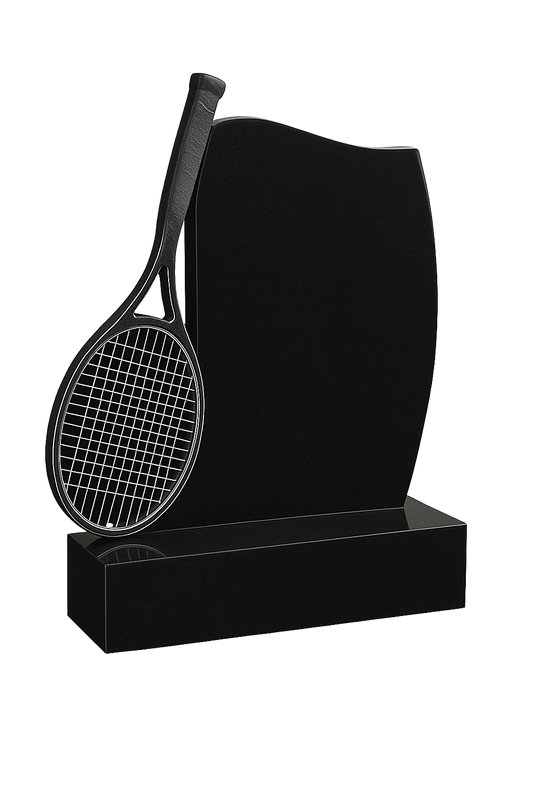3D Tennis Granite Headstone with Rackets and Ball, granite memorial by Magic Memorials, MM269