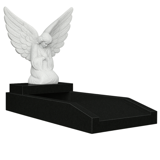 Adoriel Kneeling Angel Full Grave Memorial, granite memorial by Magic Memorials, MM104